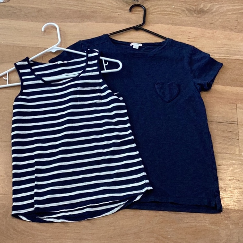 Navy and White Striped Kids Tank Top and Navy T-Shirt Set
